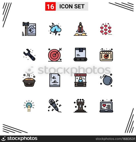 Editable Vector Line Pack of 16 Simple Flat Color Filled Lines of tools, adjustable, unicorn startup, chain, heart Editable Creative Vector Design Elements