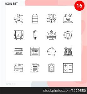 Editable Vector Line Pack of 16 Simple Outlines of beach, lorry, rose, delivery, power Editable Vector Design Elements