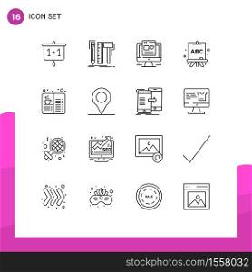 Editable Vector Line Pack of 16 Simple Outlines of coffee, book, pencil, learning, abc Editable Vector Design Elements