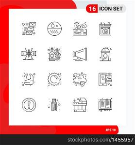 Editable Vector Line Pack of 16 Simple Outlines of constructing, security, water, web, design Editable Vector Design Elements
