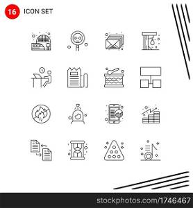 Editable Vector Line Pack of 16 Simple Outlines of desk, game, search, fun, envelop Editable Vector Design Elements