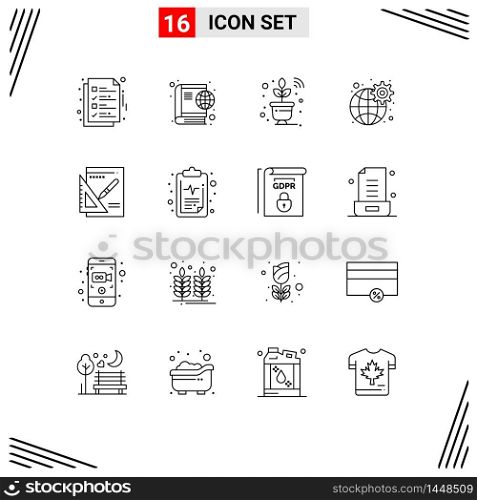 Editable Vector Line Pack of 16 Simple Outlines of graph, network, online, global, wifi Editable Vector Design Elements