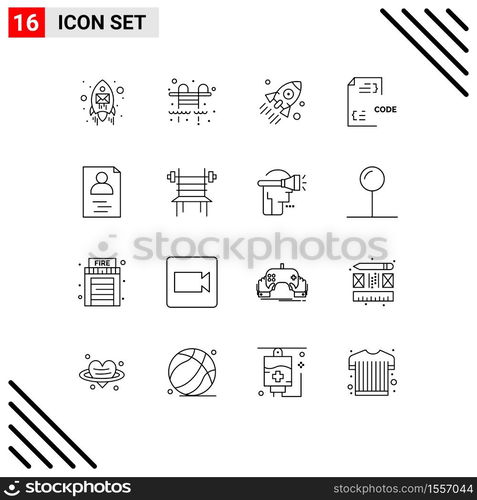 Editable Vector Line Pack of 16 Simple Outlines of hands, development, rocket, develop, code Editable Vector Design Elements