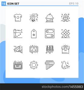 Editable Vector Line Pack of 16 Simple Outlines of holiday, launch, dessert, development, app Editable Vector Design Elements