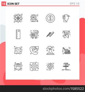 Editable Vector Line Pack of 16 Simple Outlines of measure, mobility, dollar, mobile, connected Editable Vector Design Elements