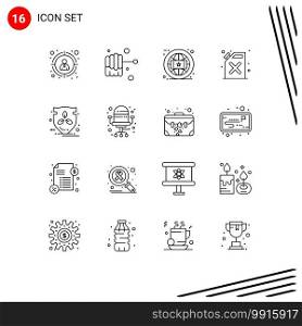 Editable Vector Line Pack of 16 Simple Outlines of office, shield, online, protection, eco Editable Vector Design Elements