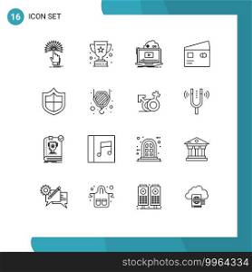 Editable Vector Line Pack of 16 Simple Outlines of pay, debit, success, credit, streaming Editable Vector Design Elements