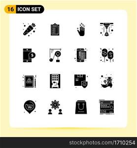 Editable Vector Line Pack of 16 Simple Solid Glyphs of device, money, hand, cell, printer Editable Vector Design Elements