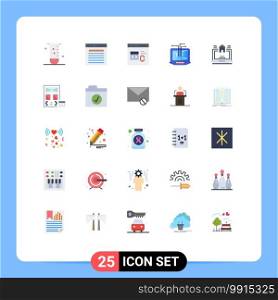 Editable Vector Line Pack of 25 Simple Flat Colors of laptop, computer, search, development, coding Editable Vector Design Elements