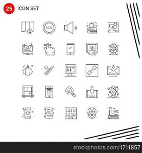 Editable Vector Line Pack of 25 Simple Lines of control, world, volume, map, american Editable Vector Design Elements