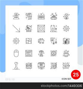 Editable Vector Line Pack of 25 Simple Lines of dish, plate, telephone, sweet, things Editable Vector Design Elements