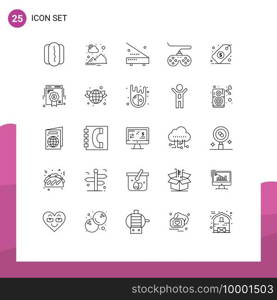 Editable Vector Line Pack of 25 Simple Lines of management, joystick, electric, game, controller Editable Vector Design Elements