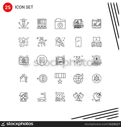 Editable Vector Line Pack of 25 Simple Lines of money, computer, files, system, error Editable Vector Design Elements