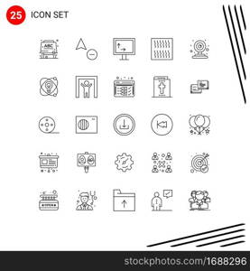 Editable Vector Line Pack of 25 Simple Lines of nuclear, atom, width, muslim, cctv Editable Vector Design Elements