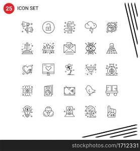 Editable Vector Line Pack of 25 Simple Lines of seo, firewall, campfire, weather, cloud Editable Vector Design Elements