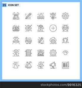 Editable Vector Line Pack of 25 Simple Lines of user, interface, experiment, gear, investment Editable Vector Design Elements
