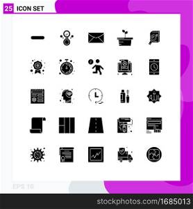 Editable Vector Line Pack of 25 Simple Solid Glyphs of analytics, analysis, chat, research, plant Editable Vector Design Elements