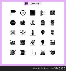 Editable Vector Line Pack of 25 Simple Solid Glyphs of brackets, computer, waffle, hardware, scanner Editable Vector Design Elements