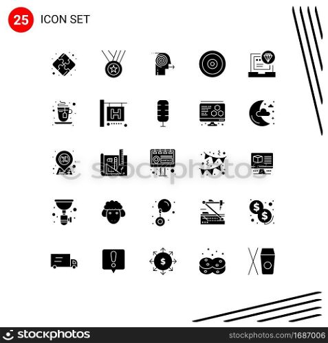 Editable Vector Line Pack of 25 Simple Solid Glyphs of browser, web, business, target, mobile Editable Vector Design Elements