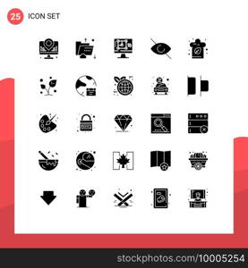 Editable Vector Line Pack of 25 Simple Solid Glyphs of cook, deny, storage, eye, enhance Editable Vector Design Elements