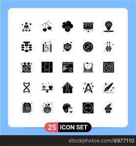 Editable Vector Line Pack of 25 Simple Solid Glyphs of location, compass, alert, map, education Editable Vector Design Elements