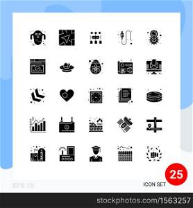 Editable Vector Line Pack of 25 Simple Solid Glyphs of map, gear, program, wire, data Editable Vector Design Elements