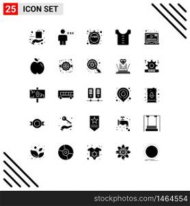 Editable Vector Line Pack of 25 Simple Solid Glyphs of media, clothes, human, baby, discount Editable Vector Design Elements