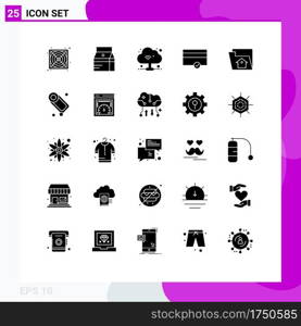 Editable Vector Line Pack of 25 Simple Solid Glyphs of service, file, cloud, home, money Editable Vector Design Elements