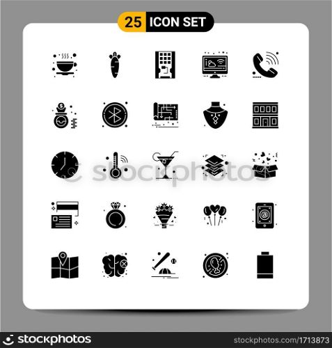 Editable Vector Line Pack of 25 Simple Solid Glyphs of support, weather, drive, screen, cloud Editable Vector Design Elements
