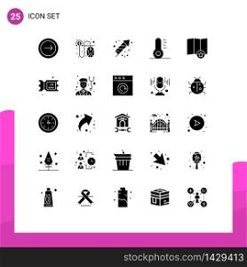 Editable Vector Line Pack of 25 Simple Solid Glyphs of ticket, place, cash, map, christmas Editable Vector Design Elements