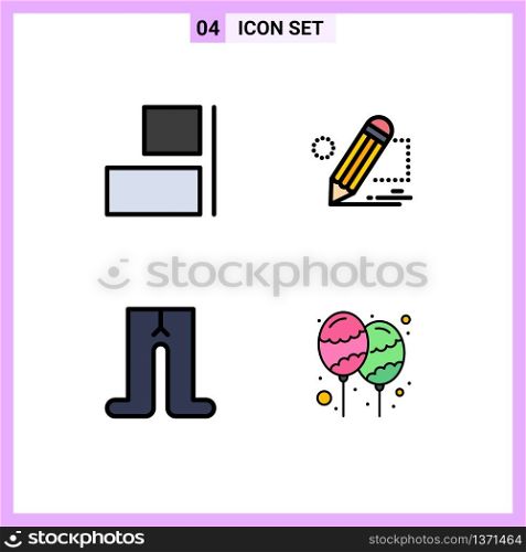 Editable Vector Line Pack of 4 Simple Filledline Flat Colors of align, clothes, pencil, tablet, balloon Editable Vector Design Elements