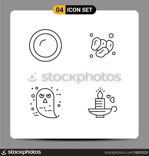 Editable Vector Line Pack of 4 Simple Filledline Flat Colors of appliances, food, household, fruit, face Editable Vector Design Elements