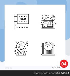 Editable Vector Line Pack of 4 Simple Filledline Flat Colors of bar, tree, media and entertainment, smart, cup Editable Vector Design Elements