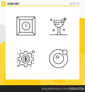 Editable Vector Line Pack of 4 Simple Filledline Flat Colors of box, seo, cocktail, eat, orbit Editable Vector Design Elements