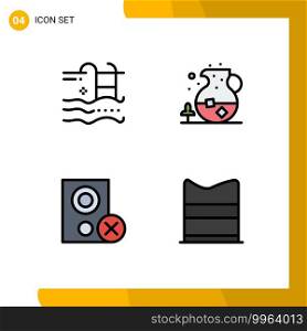 Editable Vector Line Pack of 4 Simple Filledline Flat Colors of holiday, computers, swimming, tea, gadget Editable Vector Design Elements
