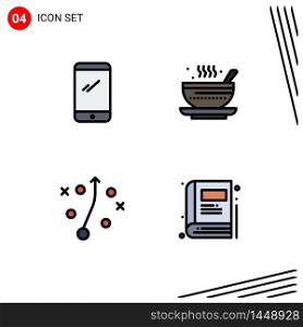 Editable Vector Line Pack of 4 Simple Filledline Flat Colors of phone, qehwa, android, dish, plan Editable Vector Design Elements