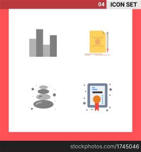 Editable Vector Line Pack of 4 Simple Flat Icons of bar, create, finance, letter, lotus Editable Vector Design Elements