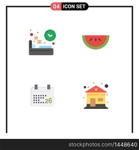 Editable Vector Line Pack of 4 Simple Flat Icons of bed, day, sleep, fruit, jan Editable Vector Design Elements