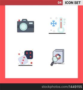 Editable Vector Line Pack of 4 Simple Flat Icons of camera, competition, technology, summer, games Editable Vector Design Elements