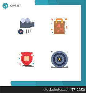 Editable Vector Line Pack of 4 Simple Flat Icons of camera, protection, buy, paper, parcel Editable Vector Design Elements