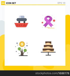 Editable Vector Line Pack of 4 Simple Flat Icons of car, flower, transport, oncology, money Editable Vector Design Elements