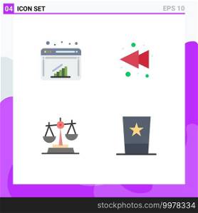 Editable Vector Line Pack of 4 Simple Flat Icons of chart, law, web, rewind, clothing Editable Vector Design Elements