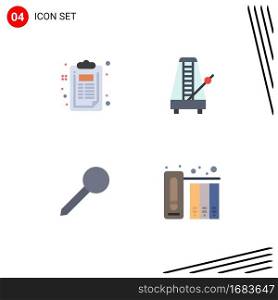 Editable Vector Line Pack of 4 Simple Flat Icons of checklist, map, document, metronome, marker Editable Vector Design Elements