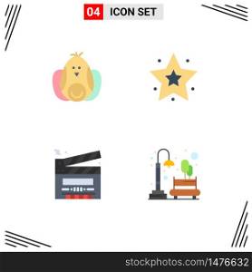 Editable Vector Line Pack of 4 Simple Flat Icons of chicken, clip, easter, star, multimedia Editable Vector Design Elements