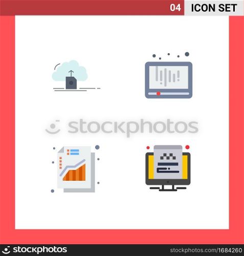 Editable Vector Line Pack of 4 Simple Flat Icons of cloud, social media, data, media, profit Editable Vector Design Elements