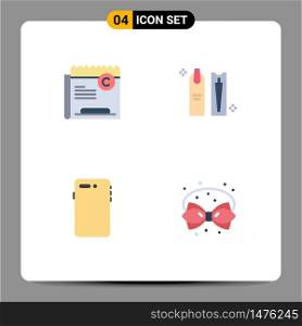 Editable Vector Line Pack of 4 Simple Flat Icons of copy, makeup, right, cleaning, smart phone Editable Vector Design Elements