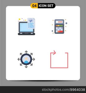 Editable Vector Line Pack of 4 Simple Flat Icons of device, interaction, laptop, app, growth Editable Vector Design Elements
