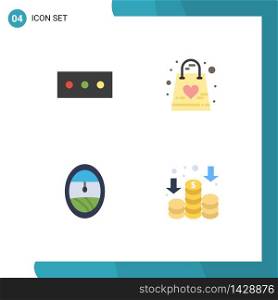 Editable Vector Line Pack of 4 Simple Flat Icons of password, window, family, bag, income Editable Vector Design Elements
