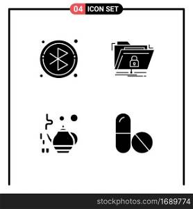 Editable Vector Line Pack of 4 Simple Solid Glyphs of bluetooth, teapot, encryption, network, medicine Editable Vector Design Elements