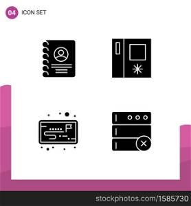 Editable Vector Line Pack of 4 Simple Solid Glyphs of contacts, workflow, phone, side by side, delete Editable Vector Design Elements